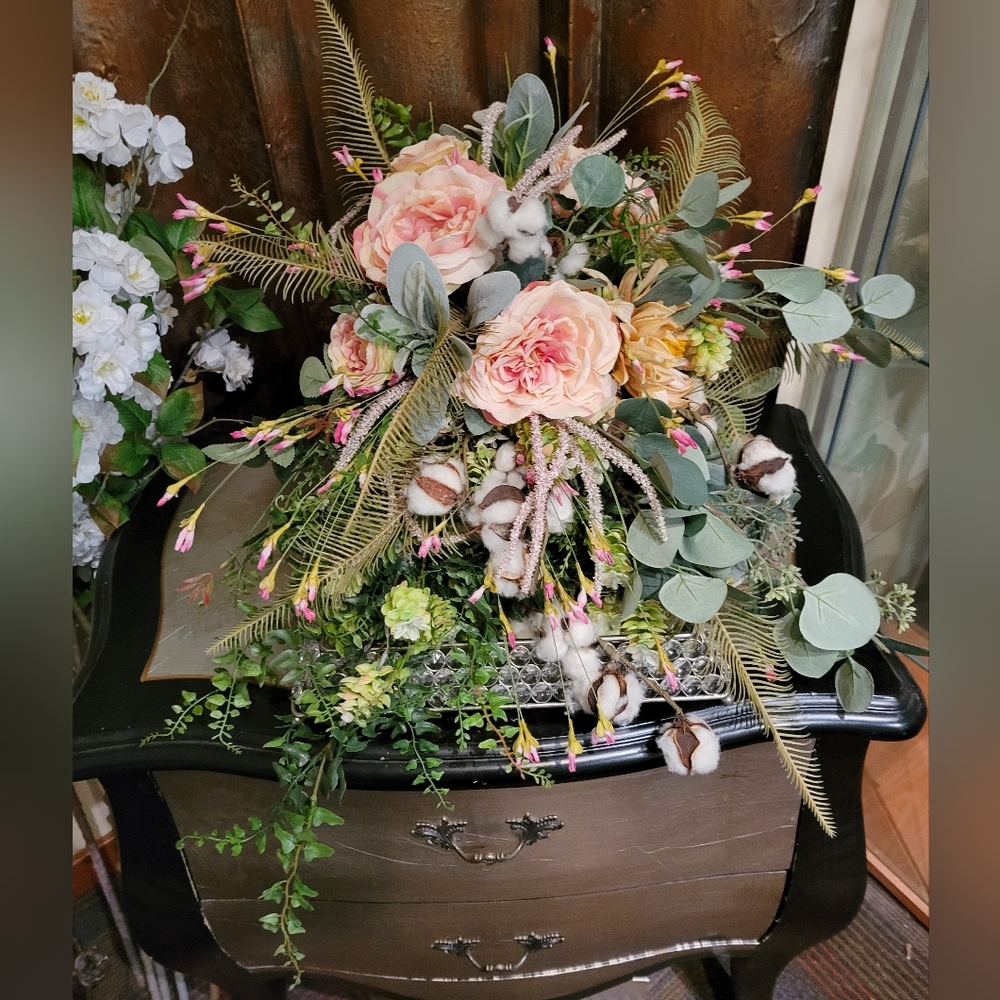 Faux Flower Bridal Bouquet Cascading Loose Organic Boho Style - Picture 2 of 10